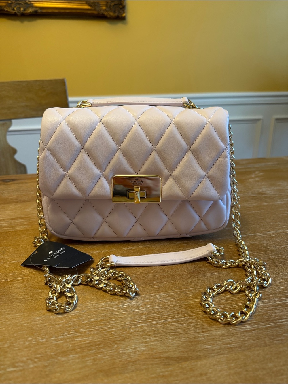 kate spade Quilted Lavender Leather Chain Shoulder Bag with Gold Hardware